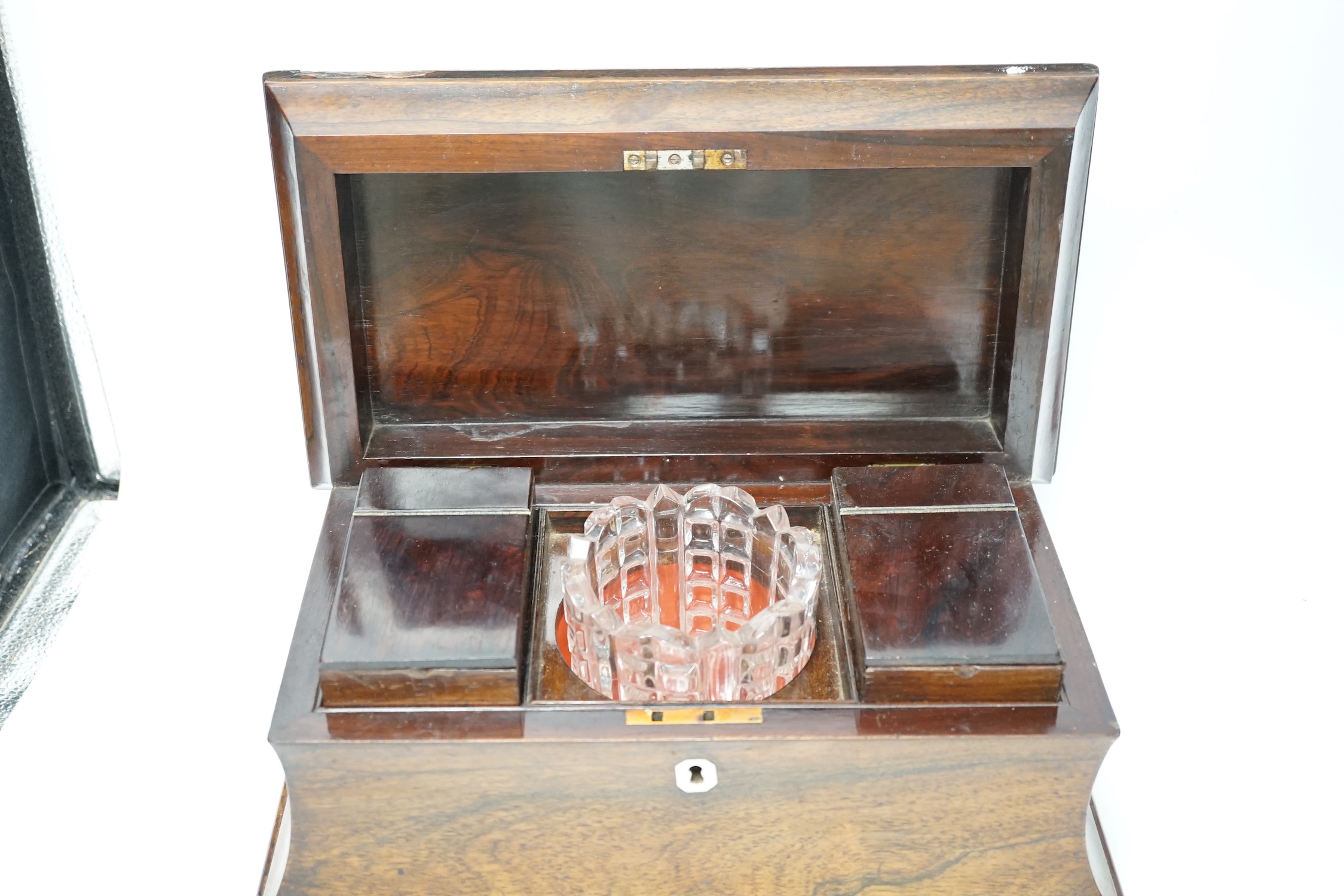 A William IV rosewood sarcophagus shaped tea caddy, 34cm wide CITES Submission reference QKX14SVV